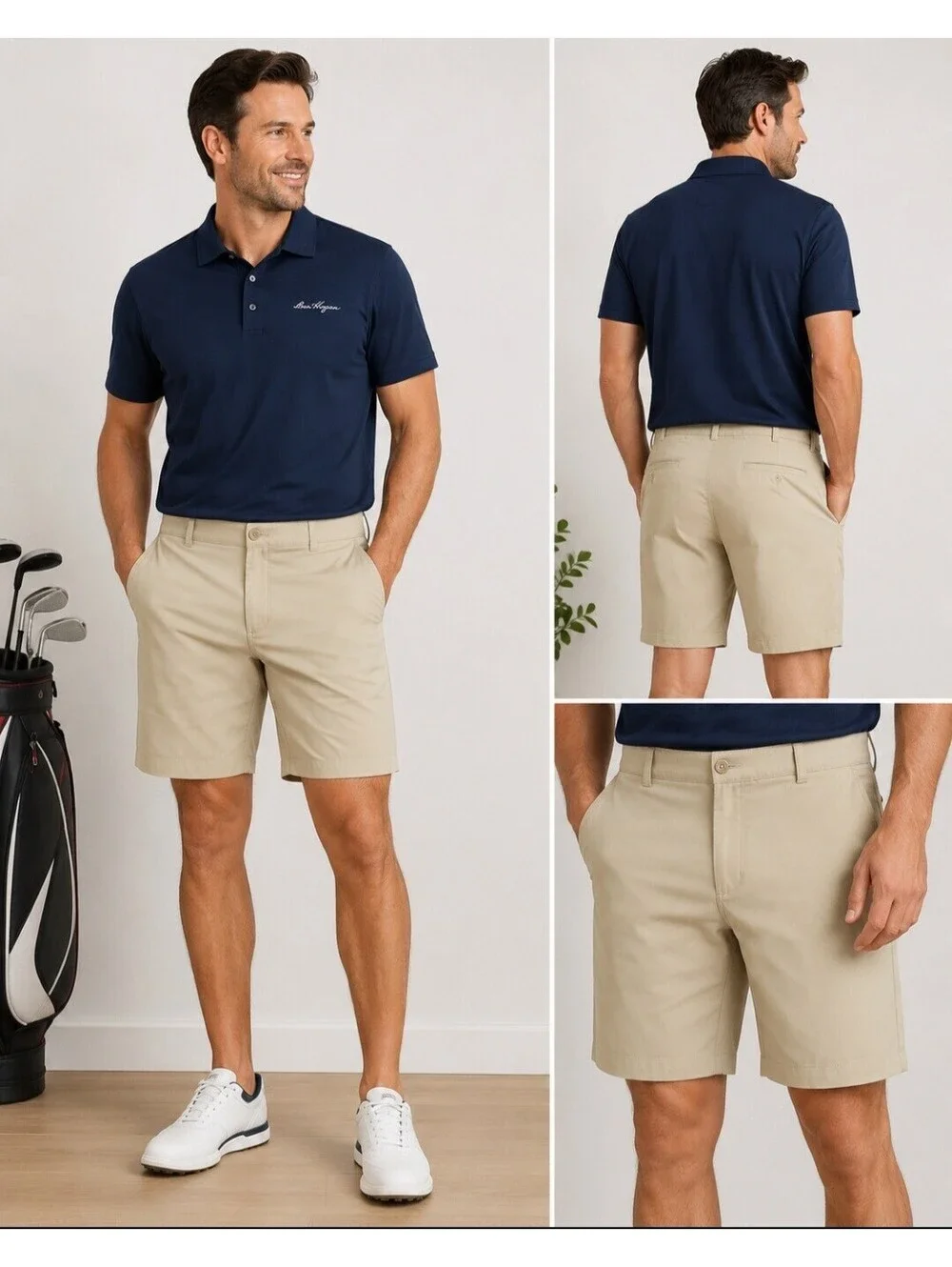 Ben Hogan Mens Size 42 Khaki Golf Shorts Performance Stretch